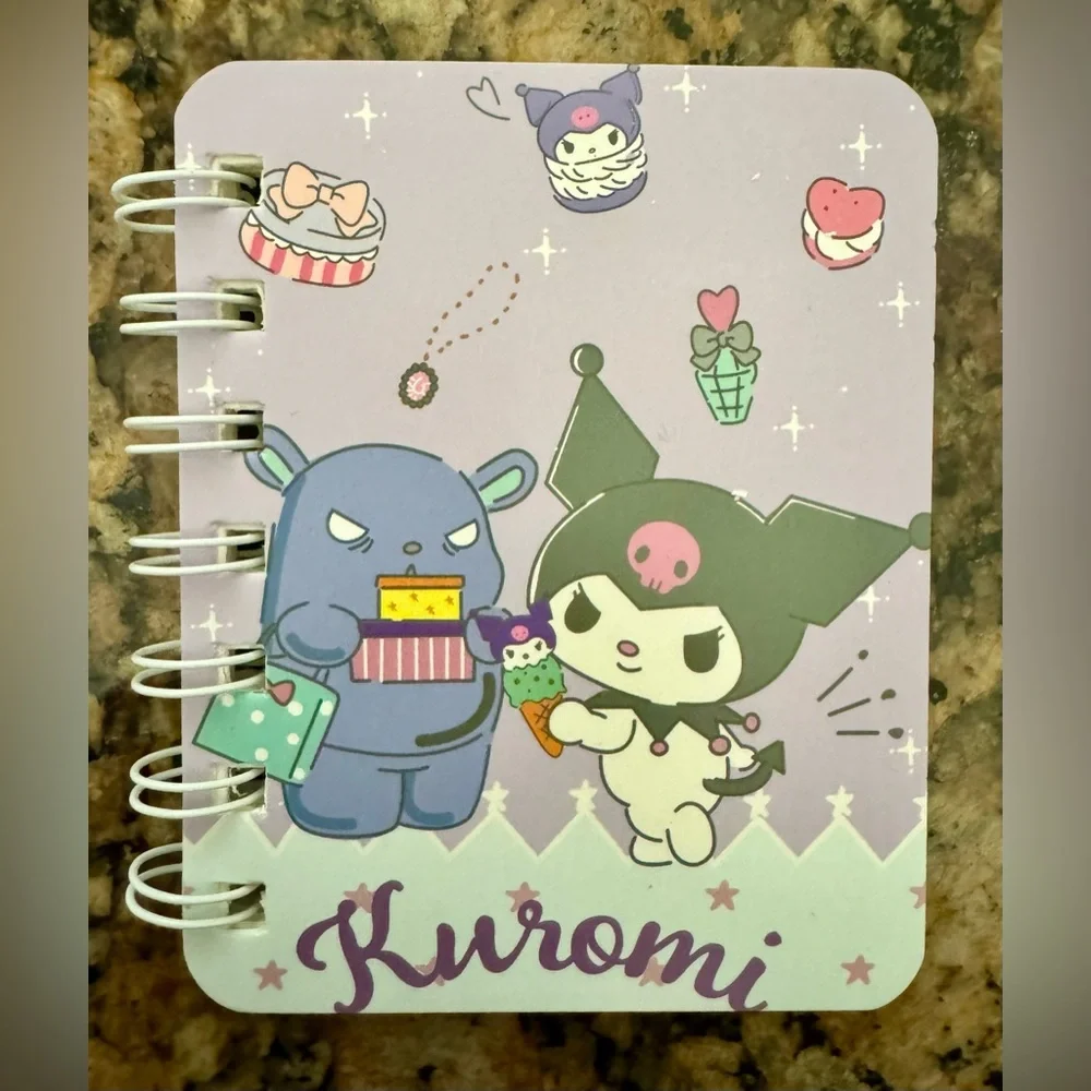 17 Piece Kuromi Set, Zip Pouch, 3 Pencils. 2 Pens, 10 Stickers & Mini Notebook